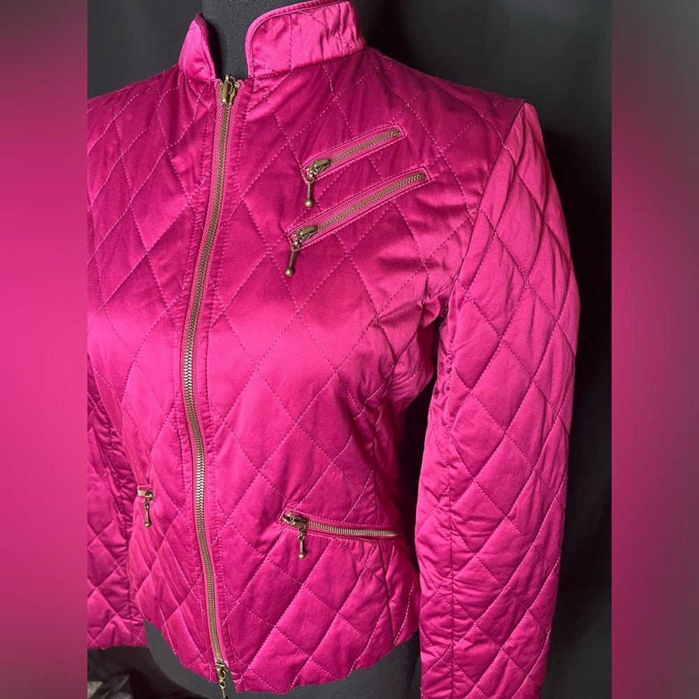 🤩 NEW ITEM! Express Women’s Pink Quilted Coat/Jacket with Gold Zippers - Picture 2 of 8